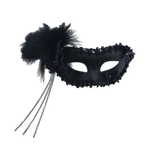 Black Feather Tassel Rhinestone Masquerade Mask For Women Sexy Half Face Princess Butterfly Mask Party Costume Props