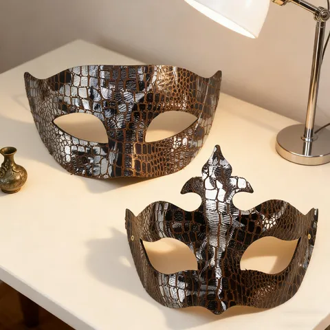 Maskeradenmasken Paar Halbmaske Set Halloween Party Kostüm Ball Augenmaske Geprägtes Tiermuster Leder Maske Für Herren Damen Karneval Zubehör