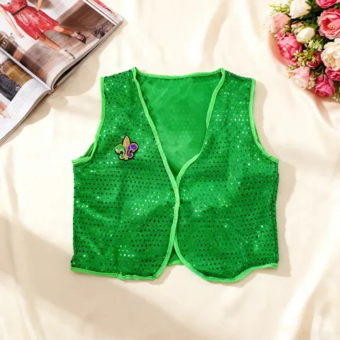 St. Patricks Tag Grüner Pailletten Weste Damen Herren Karneval Party Kostüm Kleeblatt Feder Pailletten Tank Top Ärmellose Weste
