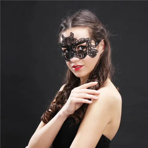 Sexy Schwarze Spitze Maskerade Augenmaske Ausgeschnitten Blumen Katze Ohr Fledermaus Design Venezianischen Kostüm Party Gesicht Maske Für Halloween Weihnachten Damen