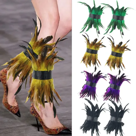 Halloween Feather Leg Rings Gothic Ankle Cuffs For Women Masquerade Costume Accessories Carnival Party Runway Show Leg Warmers
