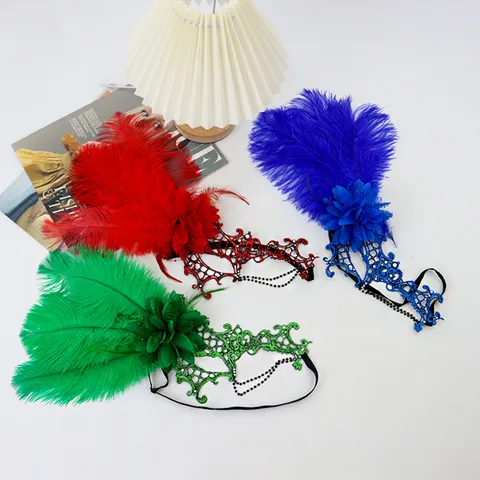 Halloween Side Flower Feather Lace Mask Mysterious Masquerade Party Sexy Eyemask Tassel Rhinestone Lingerie Mask For Women Party Favors