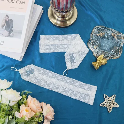 Women Sexy Lace Mesh Arm Sleeves With Finger Loop Rhinestone Artificial Pearl Wedding Party Stage Performance Accessory