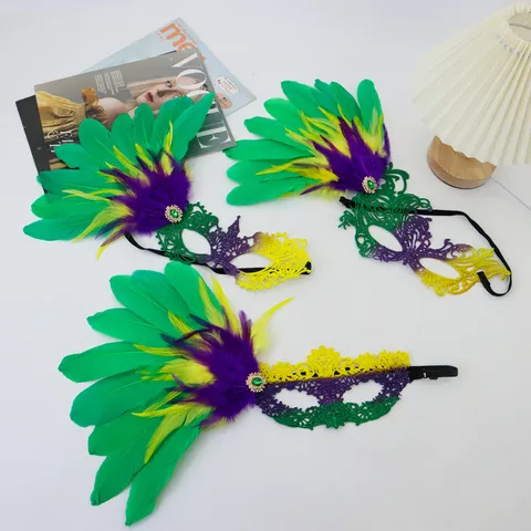 Venetian Carnival Party Accessory Rhinestone Feather Mask And Sexy Mesh Feather Shawl Masquerade Props For Women