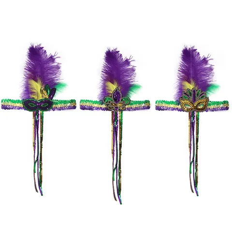 Diadema de Plumas de Carnaval Mardi Gras Accesorios para el Cabello con Lentejuelas de Fiesta Irlandesa Banda de Pelo de Pluma de Avestruz