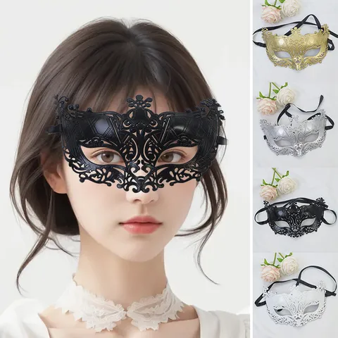 Women Masquerade Fox Mask Half Face Vintage Plastic Filigree Eye Mask For Halloween Carnival Party Ball Costume Accessory