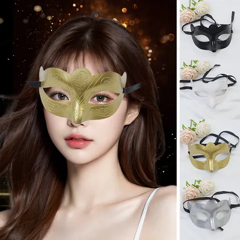Vintage Venetian Half Face Mask Plastic Spray Painted Butterfly Relief Eye Mask For Halloween Masquerade Party Costume Props