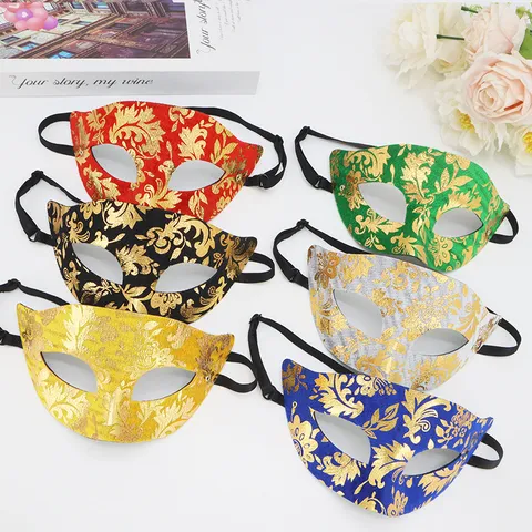 Maschera Veneziana a Metà Viso per Ballo in Maschera Mascherina Sexy in PVC per Carnevale Halloween Festa Spettacolo Design con Motivo Dorato Vintage