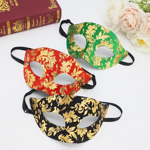 Maschera Veneziana a Metà Viso per Ballo in Maschera Mascherina Sexy in PVC per Carnevale Halloween Festa Spettacolo Design con Motivo Dorato Vintage