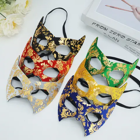 Halloween Masquerade Jazz Bat Mask PVC Half Face Gold Pattern Eye Mask For Party Carnival Cosplay Sexy Women Costume Accessory