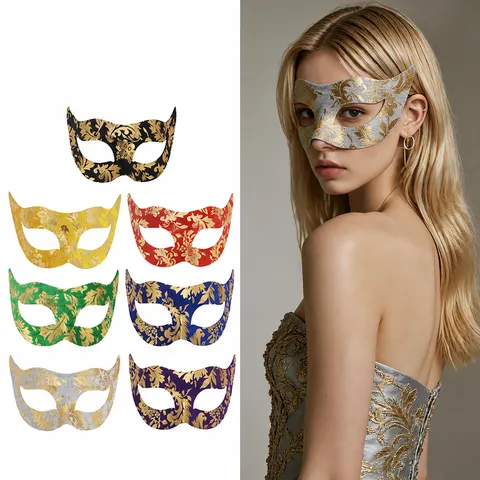 Venetiaanse Maskerade Halfgezicht PVC Jazz Masker Voor Vrouwen Elegant Gouden Damastpatroon Masker Voor Carnaval Halloween Feest