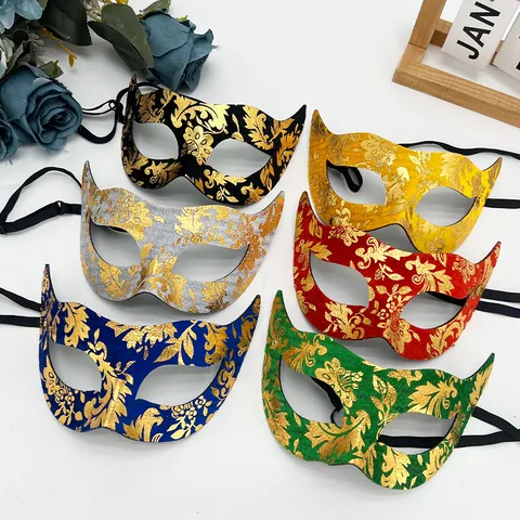 Venetiaanse Maskerade Halfgezicht PVC Jazz Masker Voor Vrouwen Elegant Gouden Damastpatroon Masker Voor Carnaval Halloween Feest