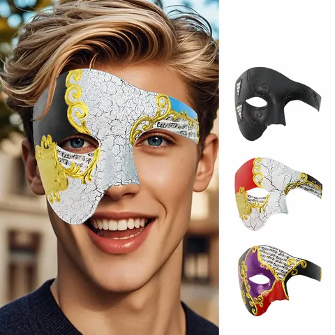Vintage Phantom Of The Opera Half Face Masquerade Mask With Musical Notes Gold Relief For Halloween Party Retro Ballroom Mask