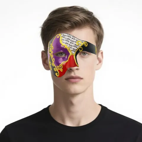 Vintage Phantom Der Oper Halbgesichtsmaske Mit Musiknoten Goldrelief Für Halloween Party Retro Maskenball Maske