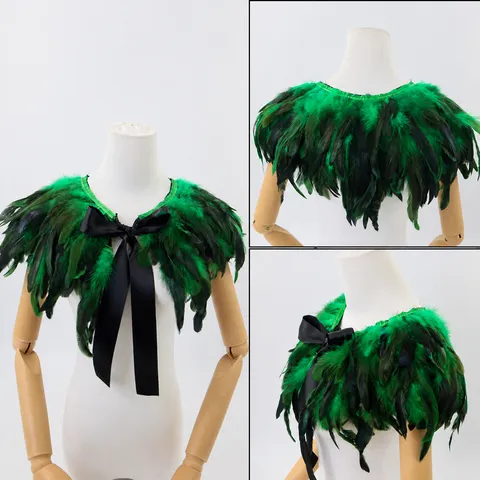 Gothic Veren Sjaal Kaap Kraag Met Satijn Lint Strik Zwart Goud Groen Paars Veren Sjaal Voor Halloween Gemaskerd Bal Feest Kostuum Accessoire