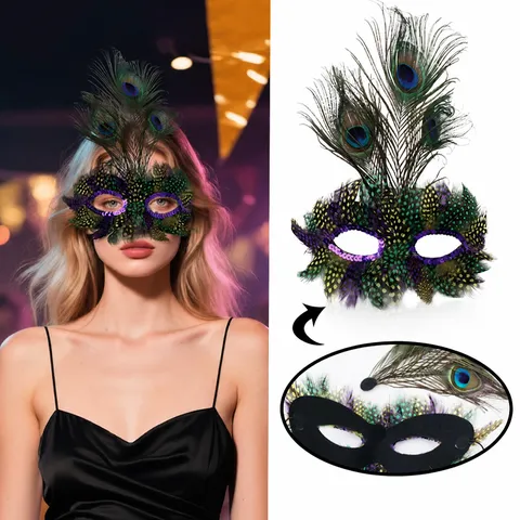 Luxus Karneval Feder Maske Strass Pailletten Halbmaske Maskerade Maske Für Damen Halloween Party Ball Requisiten
