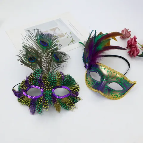 Luxus Karneval Feder Maske Strass Pailletten Halbmaske Maskerade Maske Für Damen Halloween Party Ball Requisiten