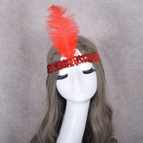 1920s Ostrich Feather Sequin Rhinestone Headband Indian Feather Headpiece For Women Gatsby Flapper Party Accessory Costume Headband