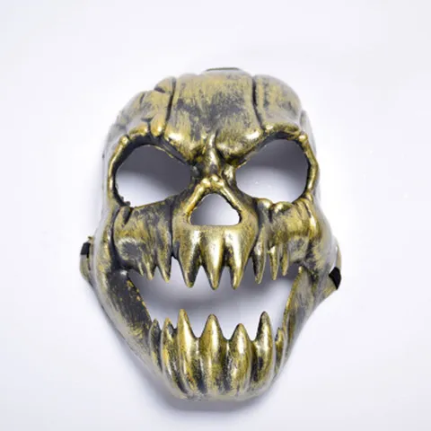 Scary Halloween Skull Face Mask With Teeth Golden Silver Plastic Skeleton Mask For Masquerade Party Horror Cosplay Costume Props