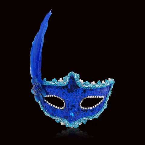 Vintage Masquerade Mask With Sequin Side Flower Feather Party Mask For Halloween Christmas Carnival Banquet Women Masquerade Props