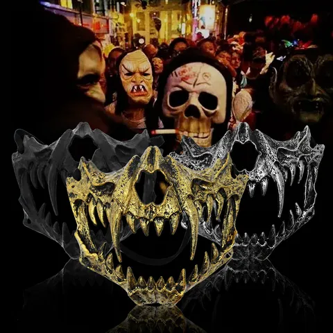 Scary Horror Fangs Half Face Mask Plastic Skeleton Demon Mask For Halloween Easter Masquerade Cosplay Party Costume Props