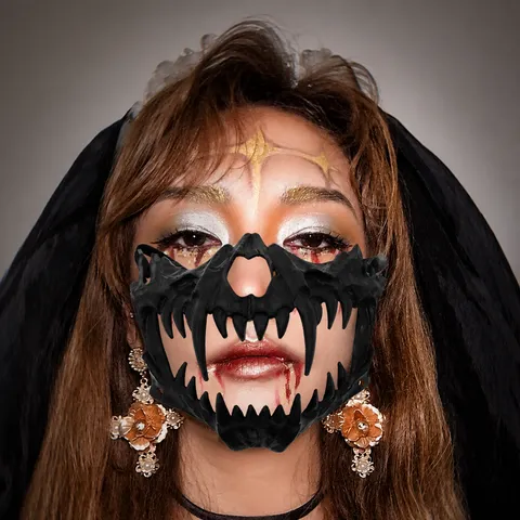 Scary Horror Fangs Half Face Mask Plastic Skeleton Demon Mask For Halloween Easter Masquerade Cosplay Party Costume Props