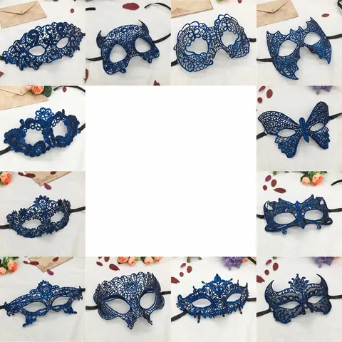 Sexy Blu Maschera per Occhi in Pizzo Dorato per Masquerade Halloween Festa Traforata Sagomata Maschere per Donne Accessori per Costumi