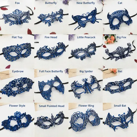 Sexy Blu Maschera per Occhi in Pizzo Dorato per Masquerade Halloween Festa Traforata Sagomata Maschere per Donne Accessori per Costumi