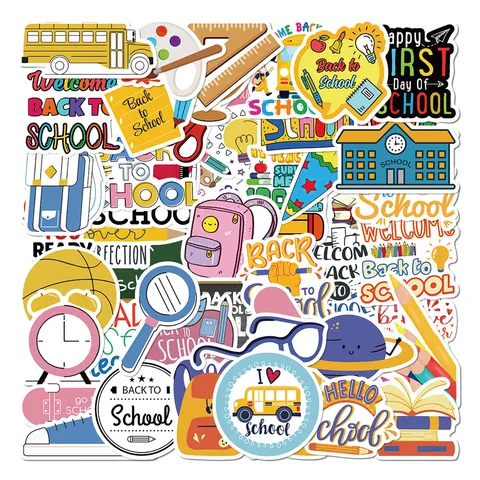 Adesivi per Graffiti Scolastici Impermeabili Back To School Simpatiche Decalcomanie di Cancelleria di Cartoni Animati per Laptop Bottiglia d'Acqua Diario Decorazione DIY