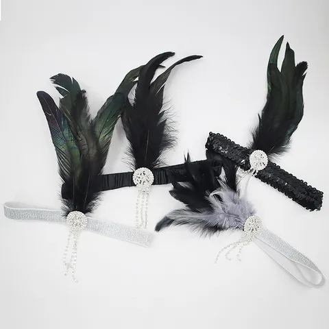 1920s Vintage Feather Headband Gatsby Rhinestone Tassel Elastic Hair Band Women Retro Party Hair Accessories Jewelry