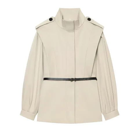 Trench Casual Minimalista con Cintura da Donna Tinta Unita Collo alla Coreana Manica Lunga Elegante