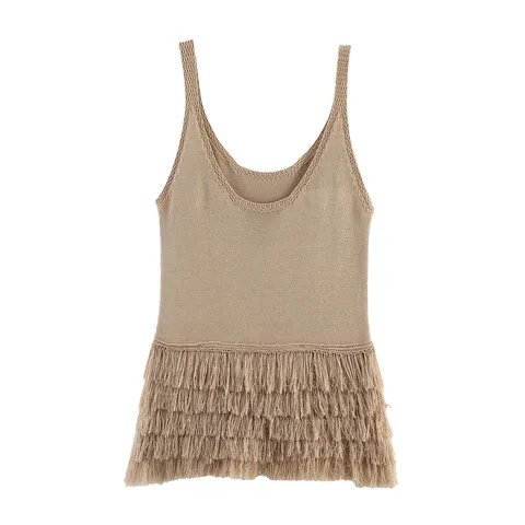 Haut Tricoté Caraco à Franges Coupe Slim Mode Femme Style Européen et Américain Été Sans Manches Pull