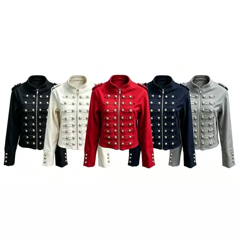 Women European Fashion Button Decorative Stand Collar Jacket Vintage Royal Style Military Long Sleeve Slim Fit Outerwear Top