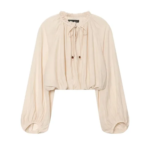 Women Casual Long Sleeve Ruffle Stand Collar Blouse And Pleated Midi Skirt Set Elegant Solid Color Matching Outfit