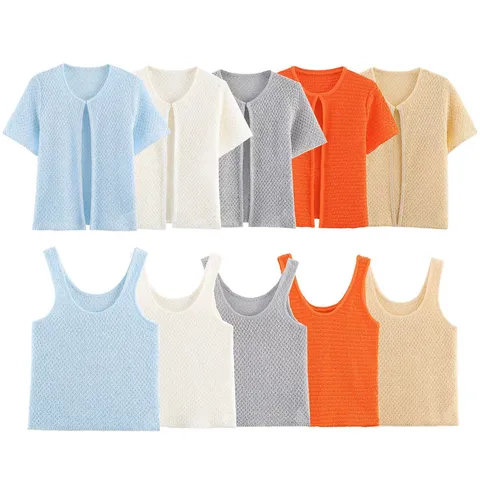 Damen Casual Strick Cardigan Und Cami Top Zweiteiliges Set Metallisch Garn Pailletten Kurzarm Pullover Oberbekleidung