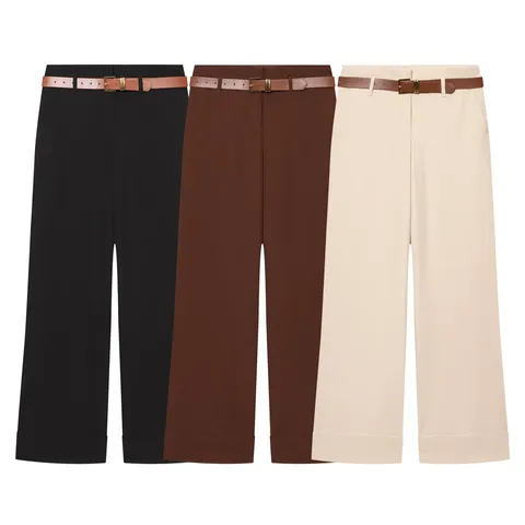 Pantalon Casual Droit Taille Haute Femme Mode Été Pantalon Ample Avec Ceinture Bas Féminin
