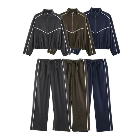 Femmes Casual Colorblock Col Montant Veste Zippée Et Pantalon De Survêtement Haut Et Bas Tenue Mode Manches Longues Activewear