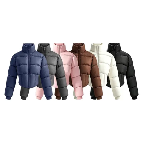 Damen Winter Schmale Passform Gesteppte Stehkragen Gesteppte Jacke Lässige Lange Ärmel Reißverschluss Einfarbig Warm Oberbekleidung