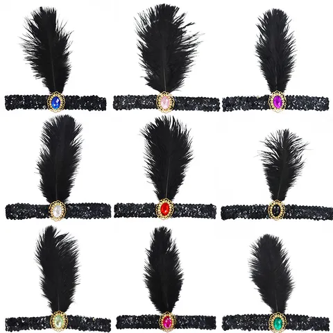 1920s Vintage Feather Headband Sequins Rhinestone Flapper Headpiece Halloween Masquerade Costume Hair Accessories Women
