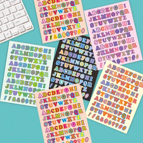 Cartoon Alphabet Stickers Holographic Waterproof Letter Stickers DIY Scrapbooking Journal Decorative Labels