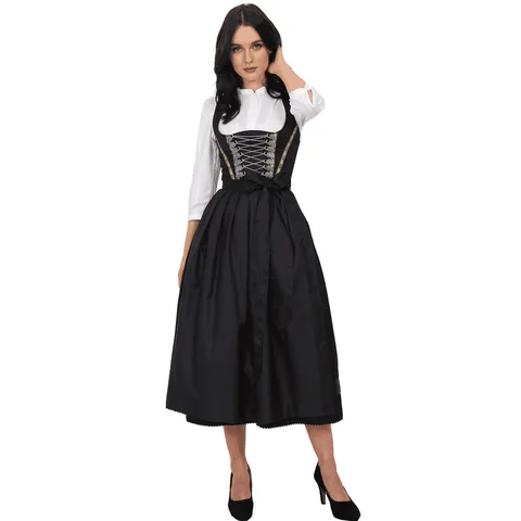 Women Traditional Dirndl Dress Bavarian Oktoberfest Costume German Beer Girl Outfit Maid Cosplay Dress With Apron For Party Festival