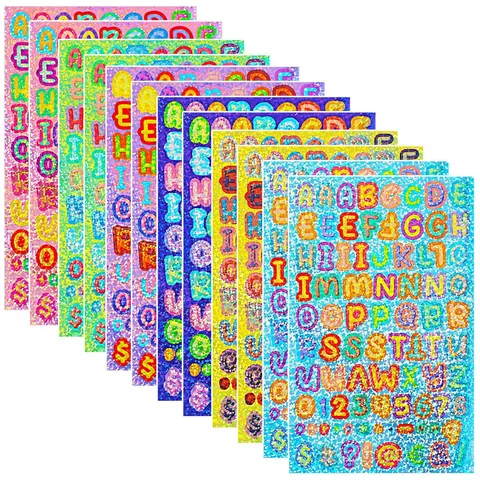 Autocollants Chiffres Alphabet Pailletés Holographiques Autoadhésifs DIY Autocollants Décoratifs Pour Enfants École Scrapbooking