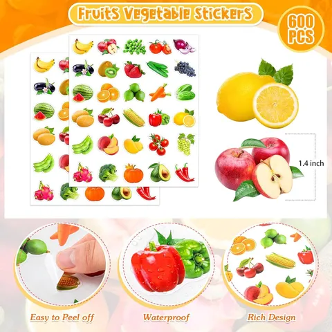 Autocollants de Fruits et Légumes pour Enfants Aliments Réalistes DécalcomANIES Créatives Cadeau Éducatif Décoration DIY