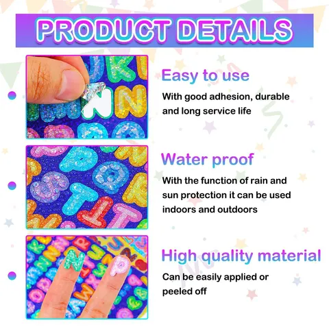 Autocollants Chiffres Alphabet Pailletés Holographiques Autoadhésifs DIY Autocollants Décoratifs Pour Enfants École Scrapbooking