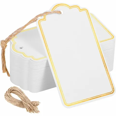 Étiquettes Cadeaux Vierges en Feuille d'Or Cartes en Papier Avec Ficelle de Jute Étiquettes à Suspendre DIY Pour Anniversaire Mariage Fête Décoration d'Emballage Cadeau