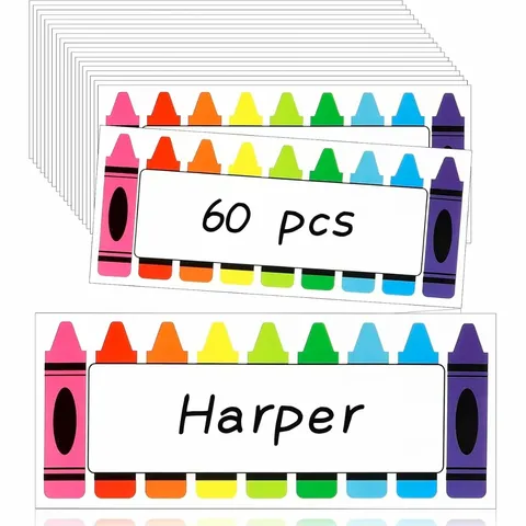 Étiquettes de Nom d'Élève Thème Crayon Autocollants PVC Imperméables Pour École Rentrée Déco