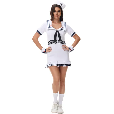 Costume de Cosplay Sexy d'Uniforme Marin Britannique pour Adultes Halloween Carnaval Fête Performance Robe Marine Top And Bottom Chapeau