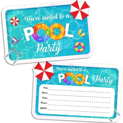 Pool Party Invitation Cards Set Cute Summer Vacation Postcards Decorative Paper Invitations For Birthday Party