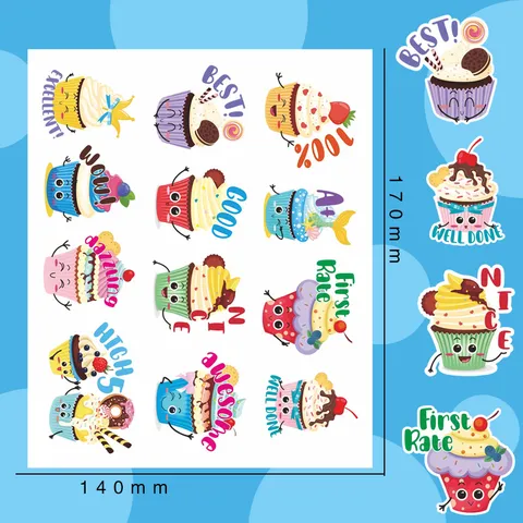 Geurende Cupcake Beloningsstickers Schattige Cartoon Dessert Zelfklevende Stickers Voor Student Klassenzimmer Lof Stimulans