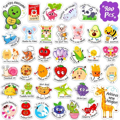Autocollants de Récompense d'Enseignant Motivationnels pour Enfants Mignons Animaux Nourriture PVC Imperméable Fournitures Scolaires